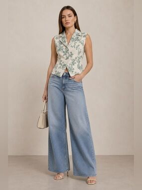 ALEXIA ADMOR $179 Cotton/linen Luisa Vest - Sage Floral